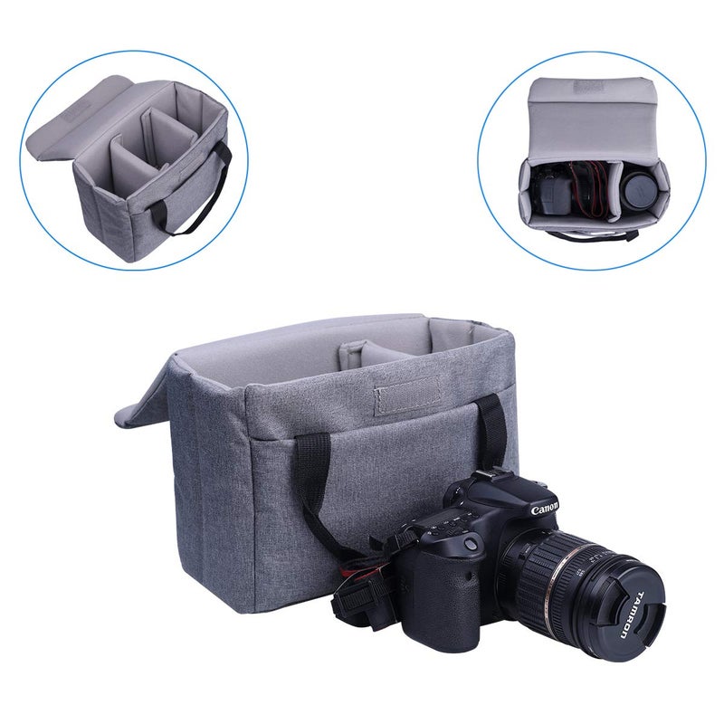 إدراج كاميرا BOMKEE حقيبة واقية مبطنة ومكعب كاميرا مقاوم للماء DSLR SLR حافظة قابلة للطي لملحقات عدسات الكاميرا Sony Canon Nikon Olympus باللون الرمادي - Image 5